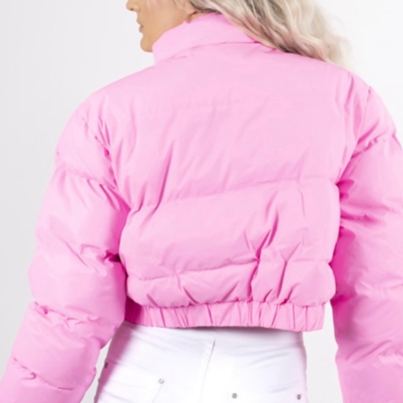 Pink Cropped Puffer Coat - Picture 4 of 4